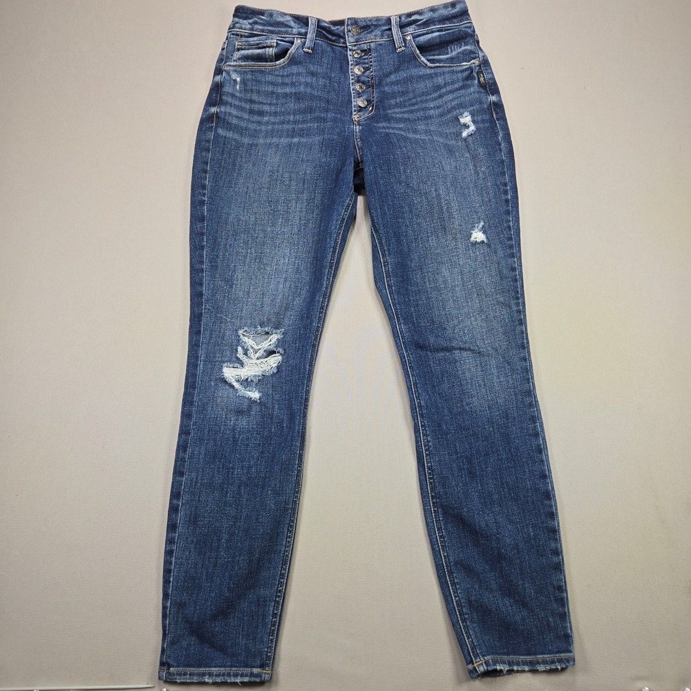 Silver Jeans Avery Skinny Womens Distressed Button‎ Fly Denim Blue W31 L29
